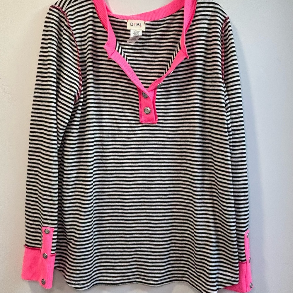 Bibi Striped Top with Pink Accents